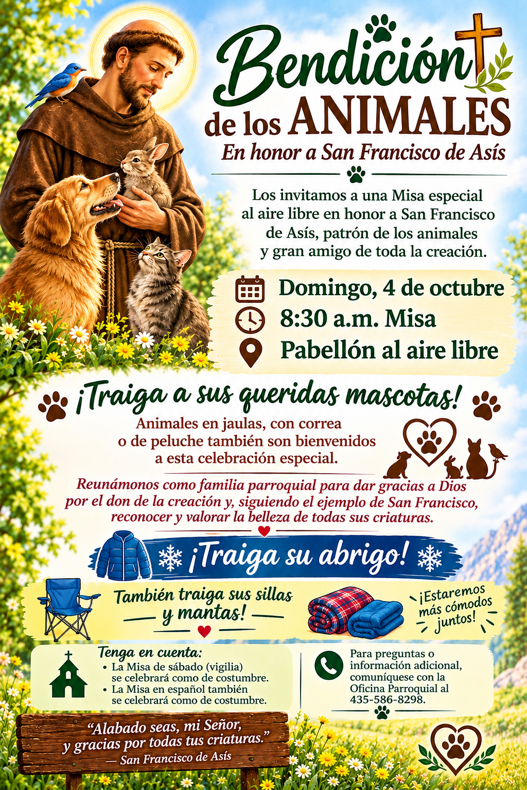 bendicion de los animales , Domingo 4 de octobre , 8:30 am