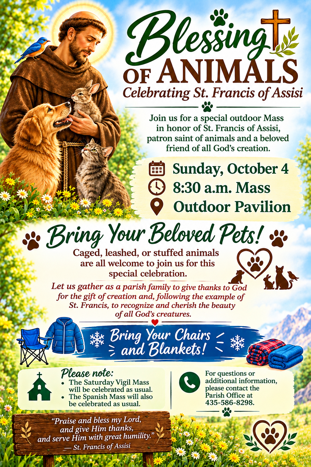 Pet Blessing on Sunday October 4, at 8:30